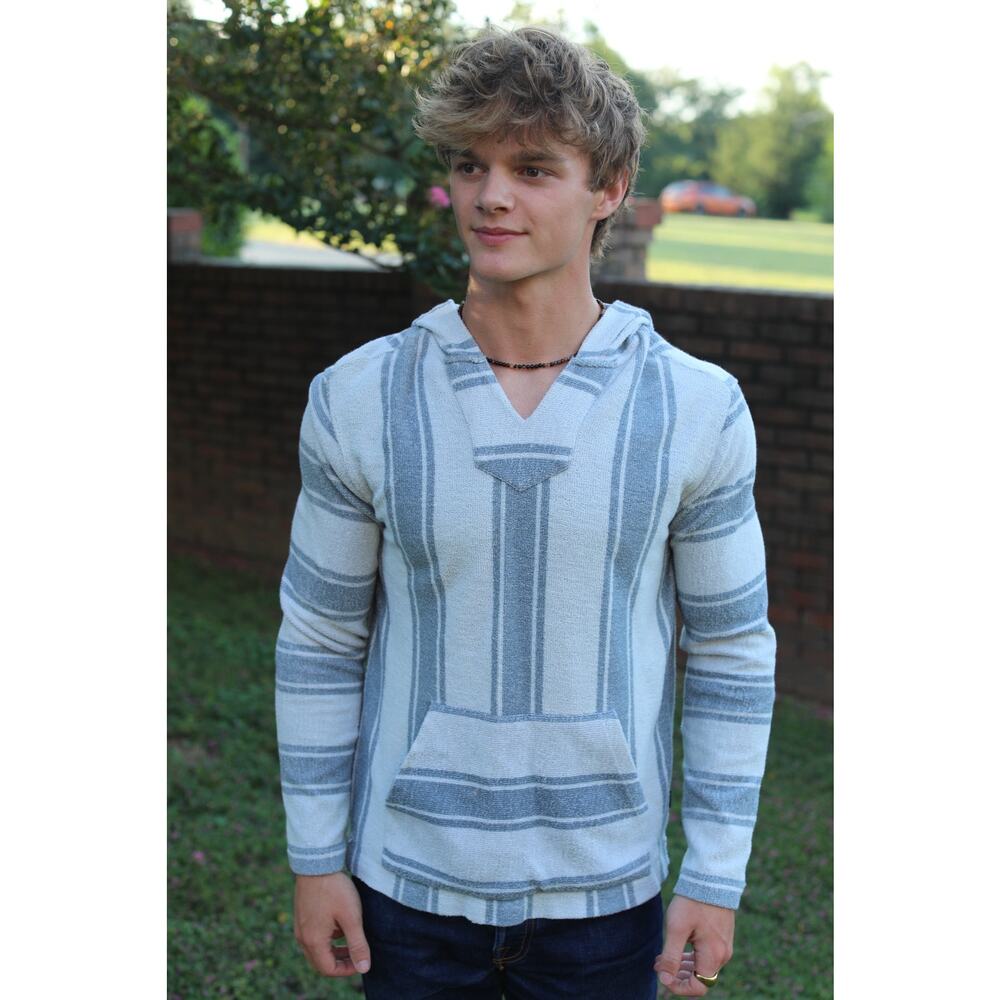 Faherty - Baja Beach Striped Cotton-Terry Hoodie - Blue small